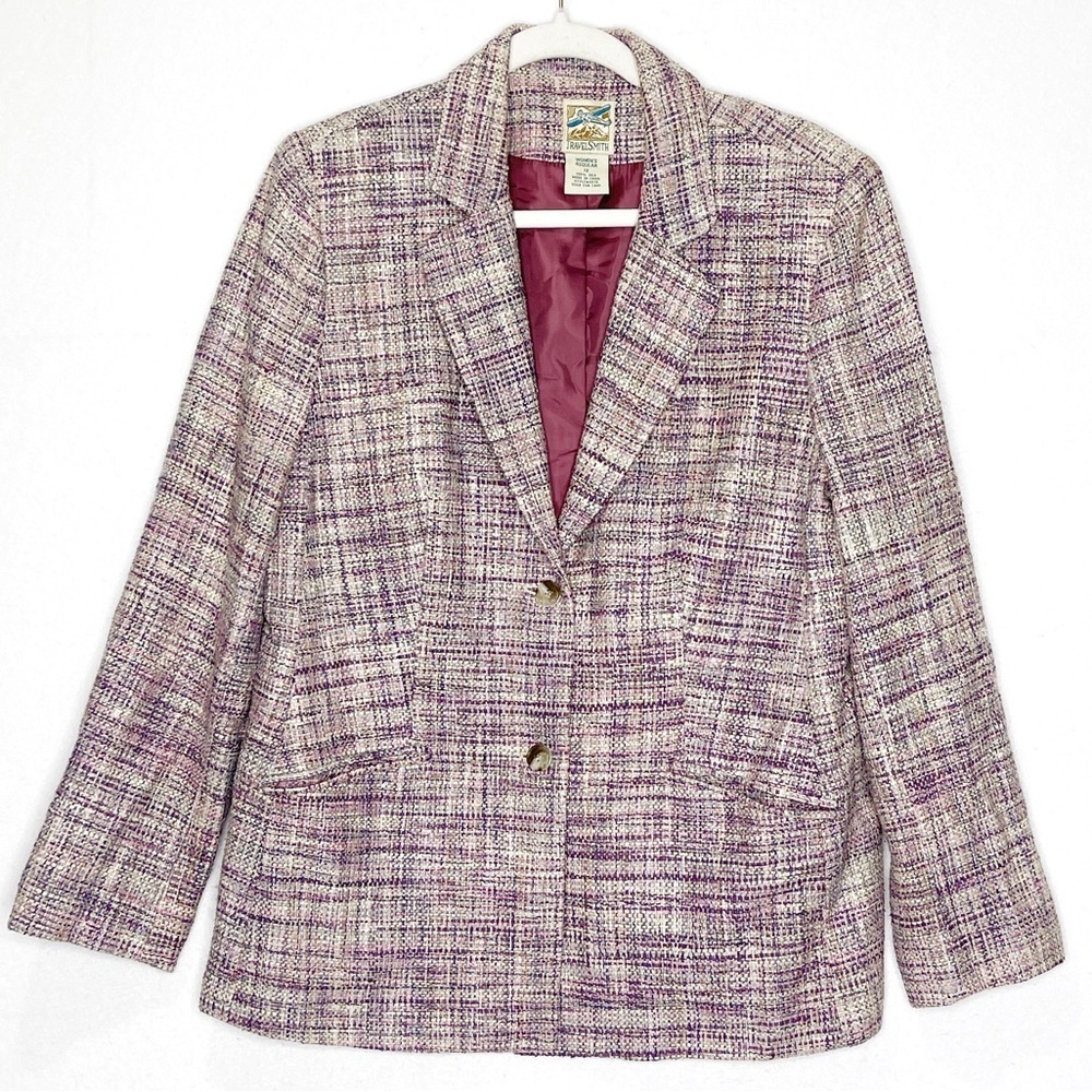 TravelSmith 100% Silk Button Blazer Pockets Vintage Mauve Pink Purple Style 6838